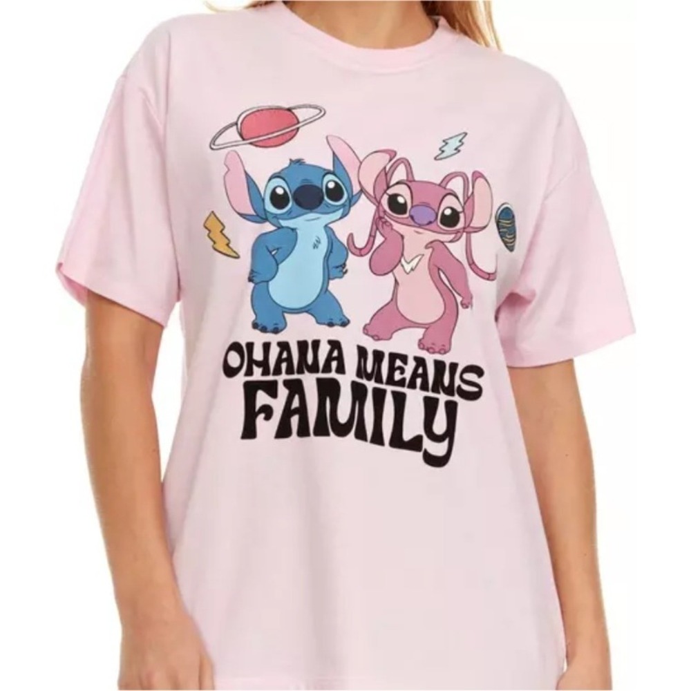 Disney Stitch Ohana Means Family Pink Graphic T Shirt 2X